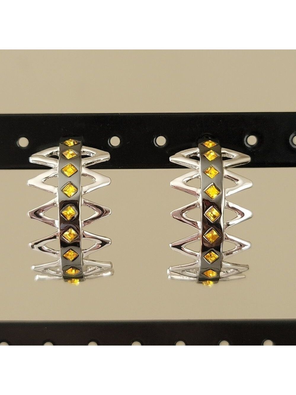 Butler Silver Tone Yellow Crystal Earrings #0124